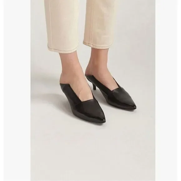 Thakoon Women's Black Leather Pointed Toe Pumps Kitten Heels - Picture 3 of 6